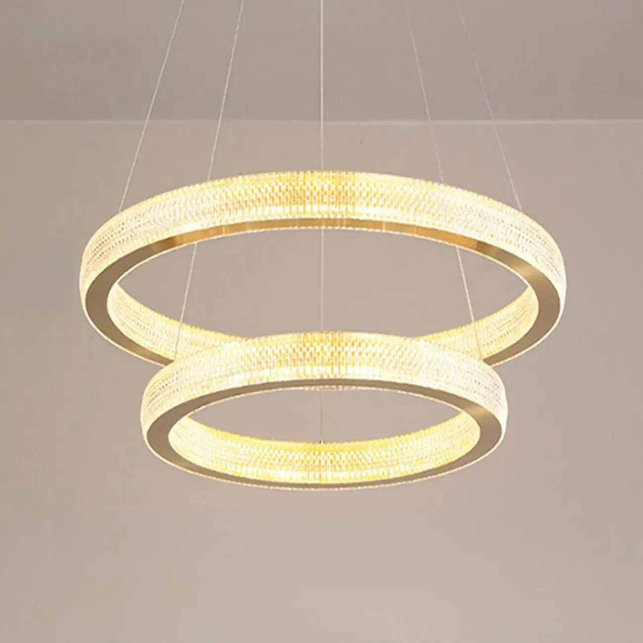 Glamorous Golden LED Double Circle Ring Crystal Chandelier