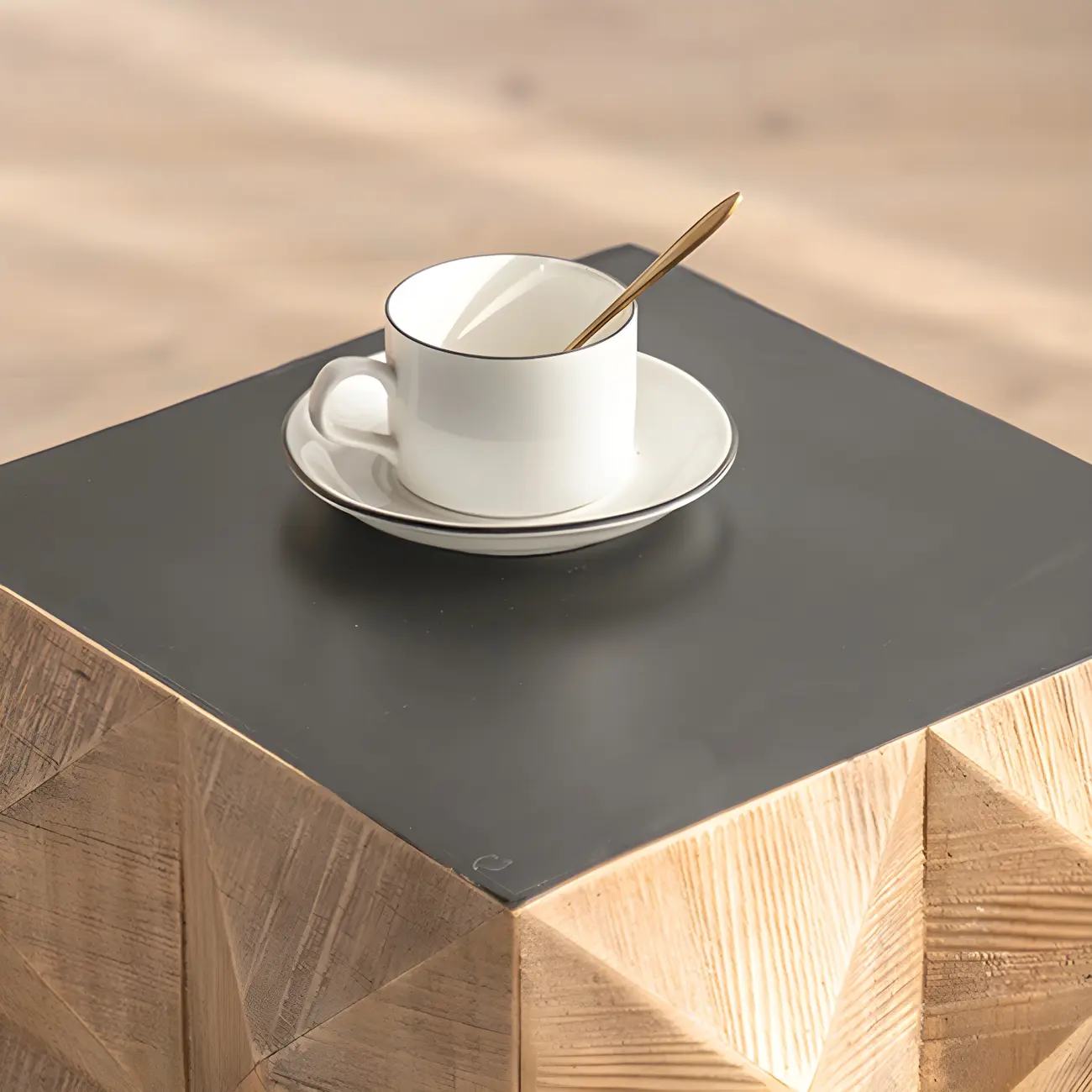 Elegant Geometric Wooden Block Accent Side Table