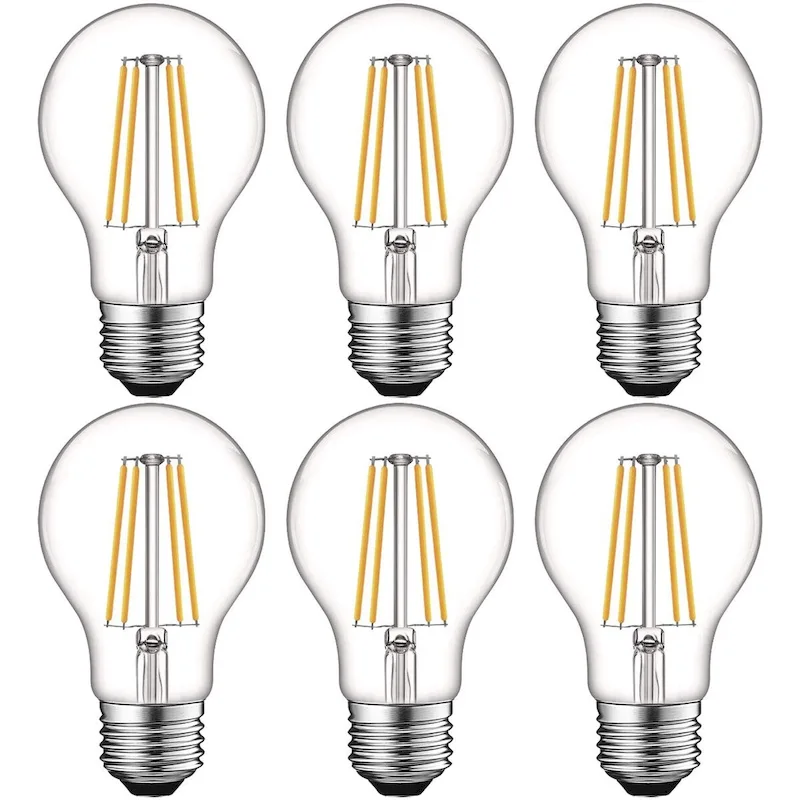 Luxrite Vintage A19 LED Light Bulbs 60W Equivalent, Dimmable, 800 Lumens, LED Edison Bulb 8W, E26 Base (6 Pack)