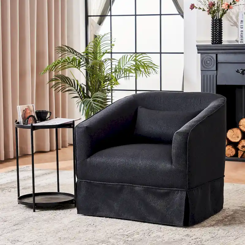 Swivel Barrel Chair With Ottoman, Swivel Accent Chairs Armchair, Reading Chairs, Round Barrel Chairs with Black Metal Base
