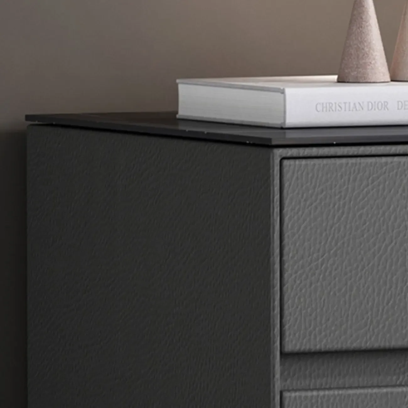 Modern Stone Top Faux Leather 2-Drawer Nightstand