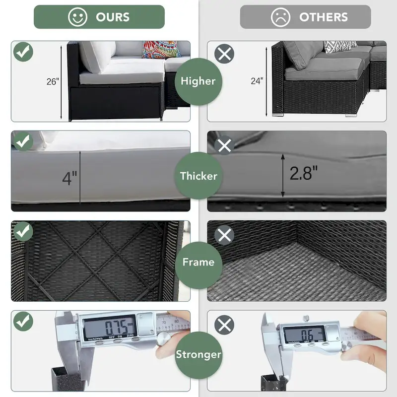 7-Piece Wicker Patio Conversation Set with Cushions and Glass Table