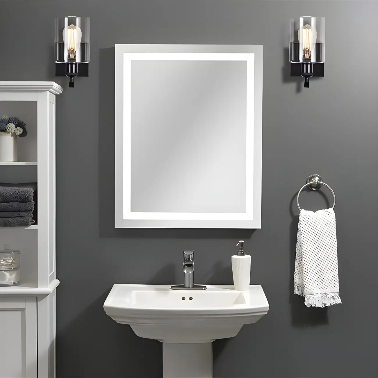 1-Light Modern Metal Cylinder Glass Bathroom Vanity Light