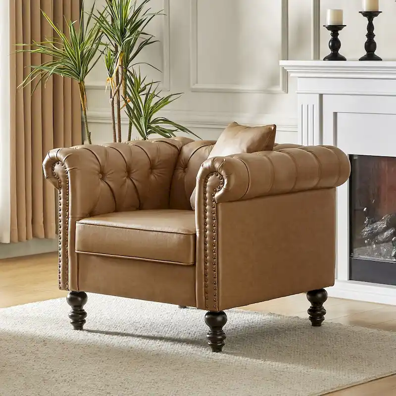 Faustina Traditional Upholstered Armchair with Solid Wood Legs by HULALA HOME