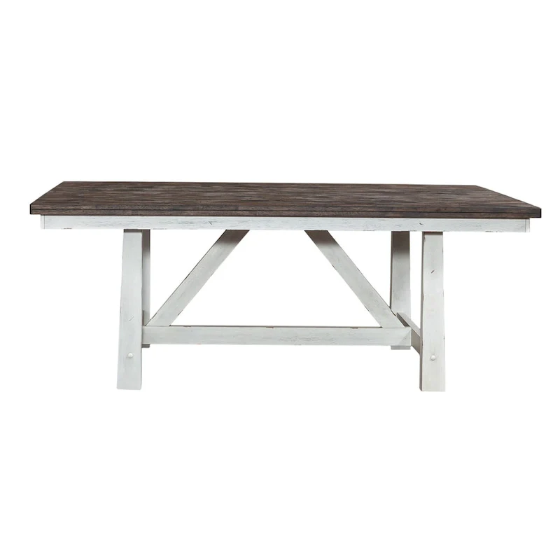 Farmhouse Two Tone White Wood Tone 7 Piece Trestle Table Set