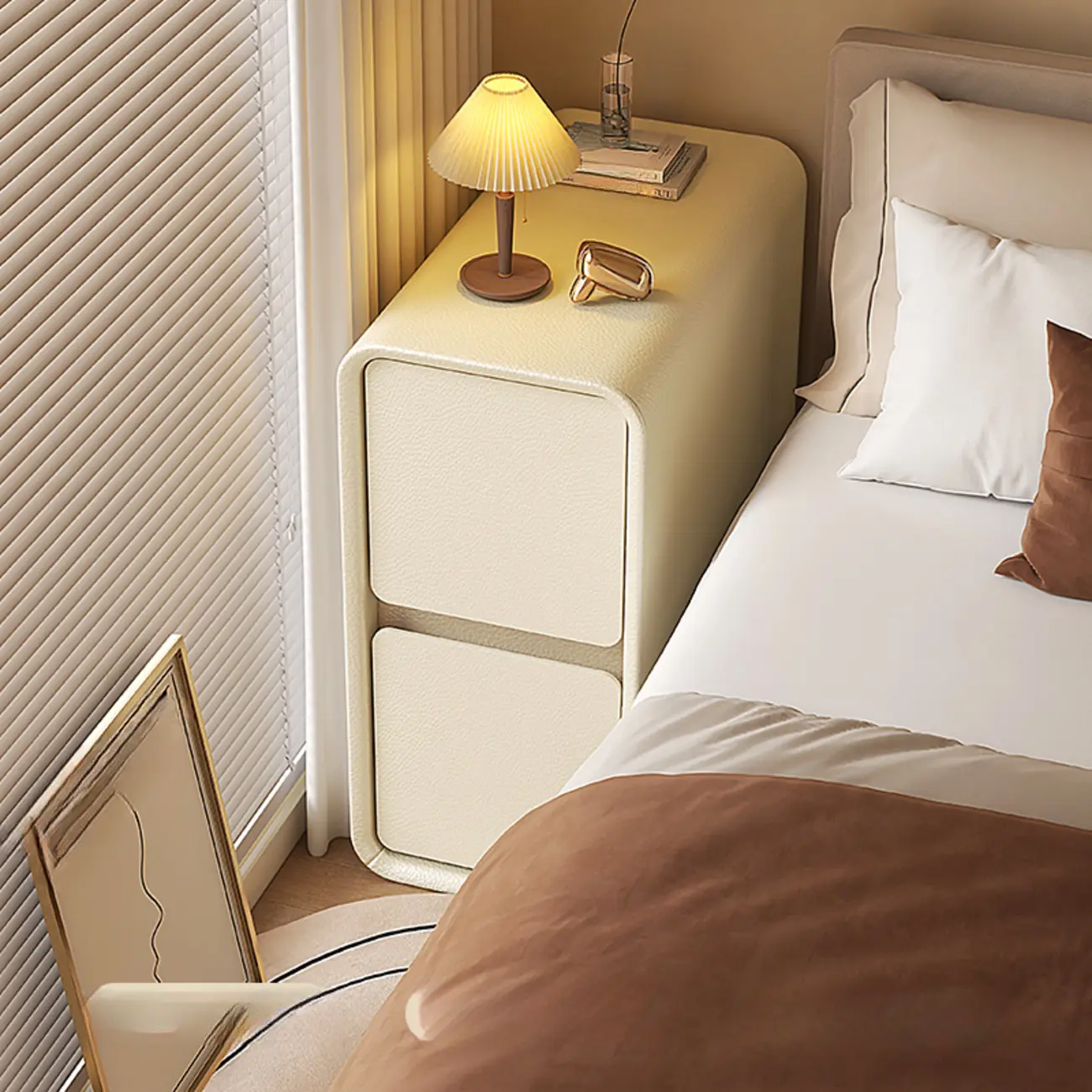 Trendy Narrow Wooden Sleek Edge 2-Drawer Nightstand