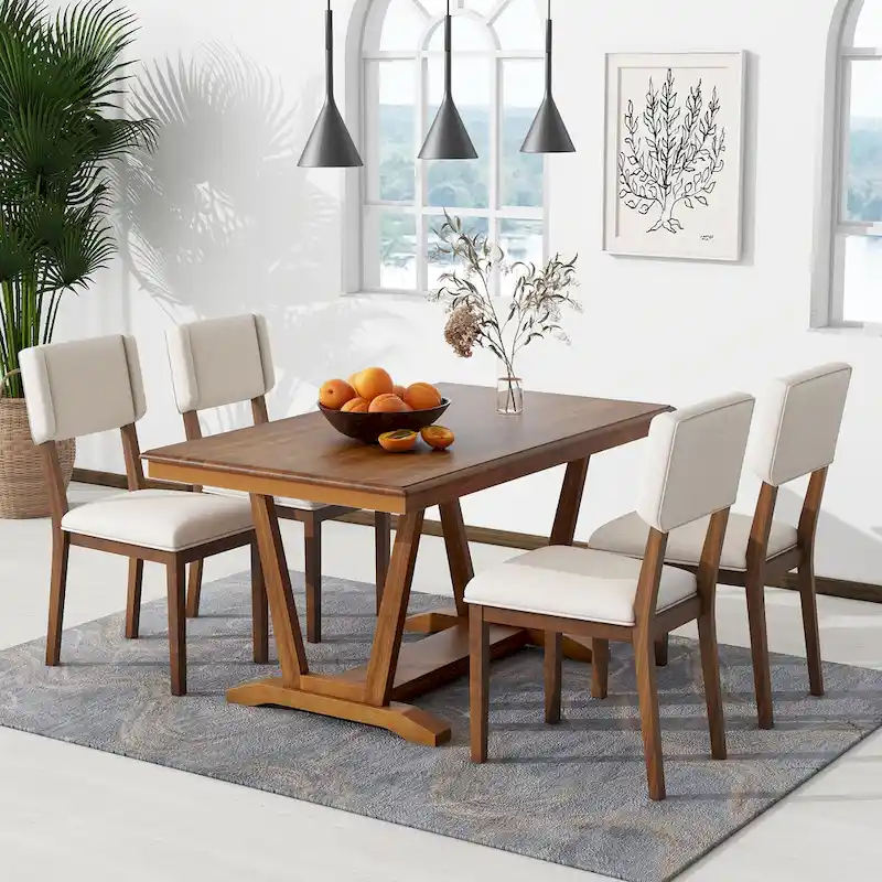 5-Piece Wooden Dining Table Set with 59 Rectangular Table & 4 Chairs