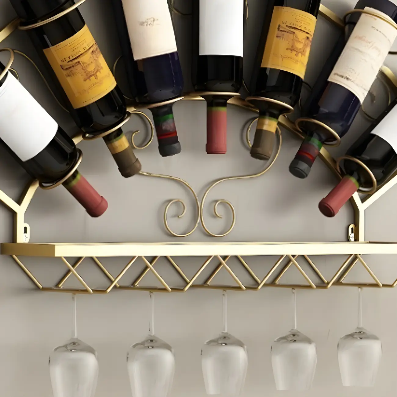 Fan-shaped Simple Metal Wall-Mounted Wine Bottle & Glass Rack