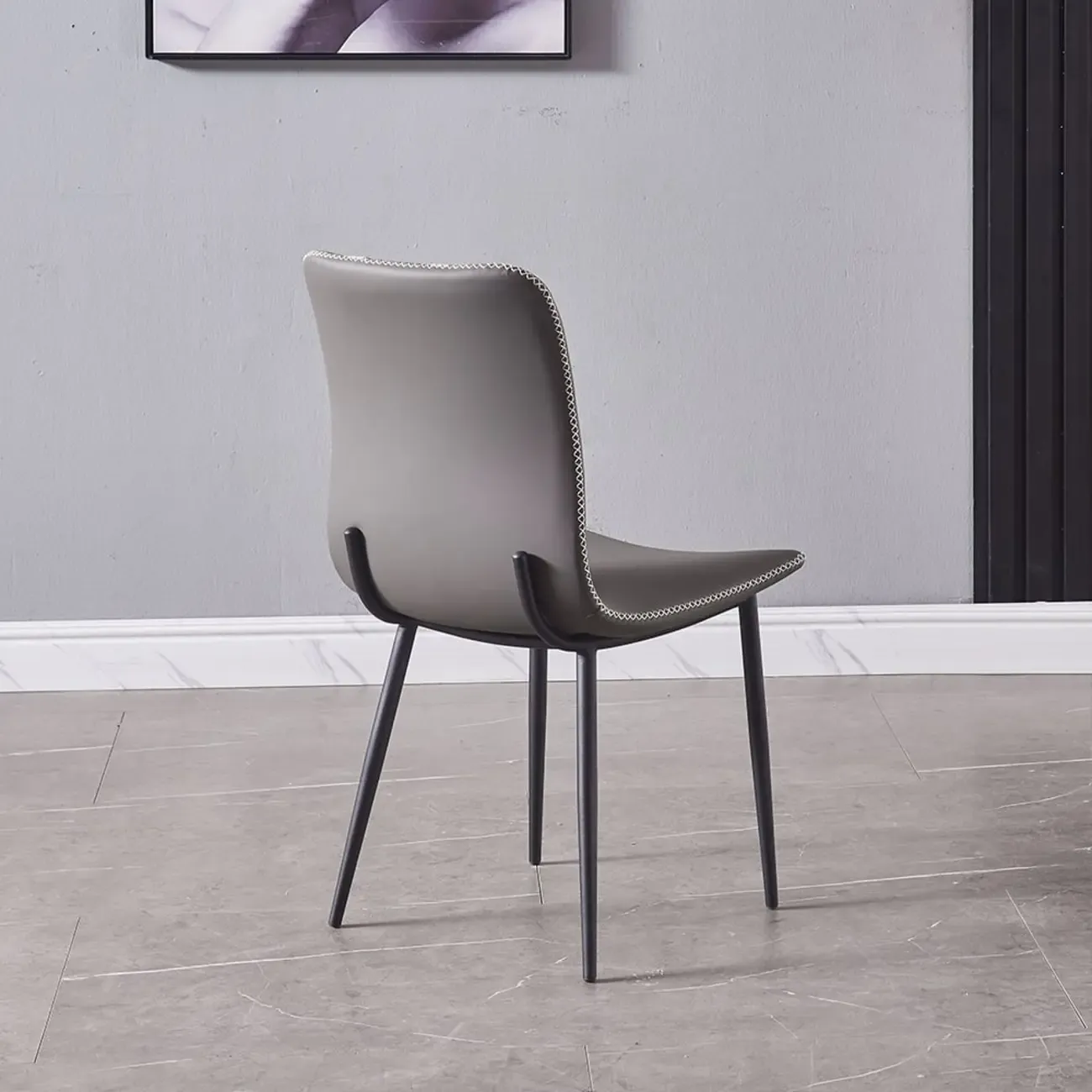 Modern Gray Faux Leather Metal Leg Armless Dining Chair