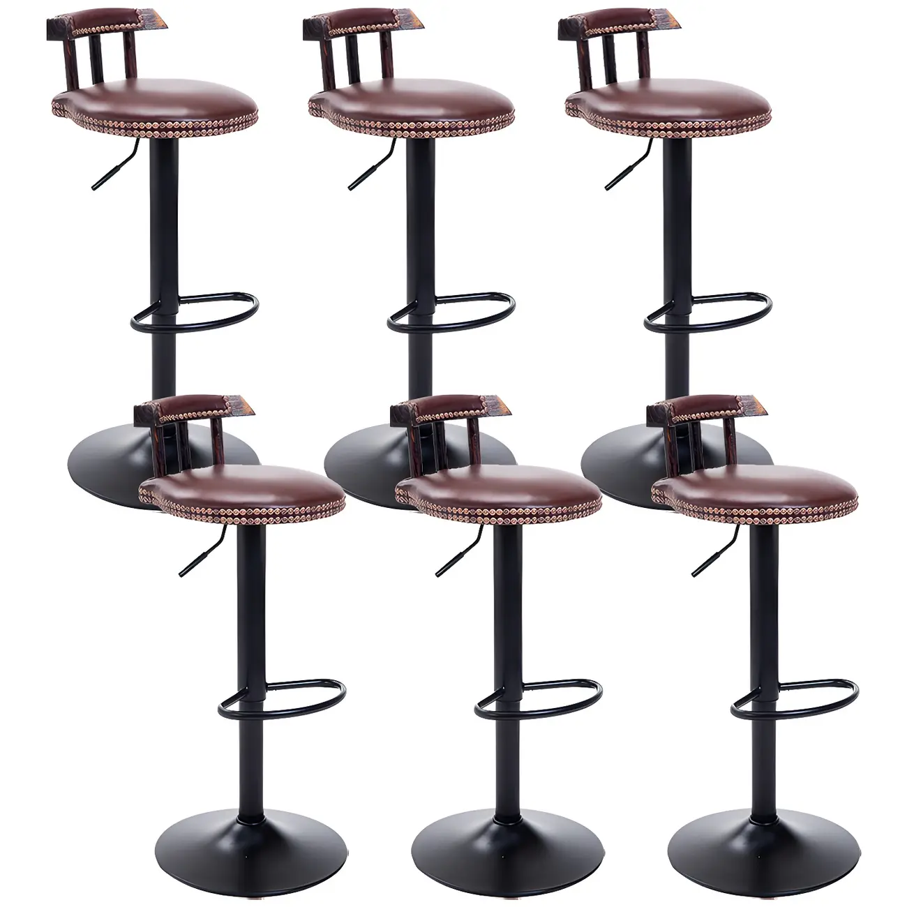 Industrial Round Leather Adjustable Bar Stools