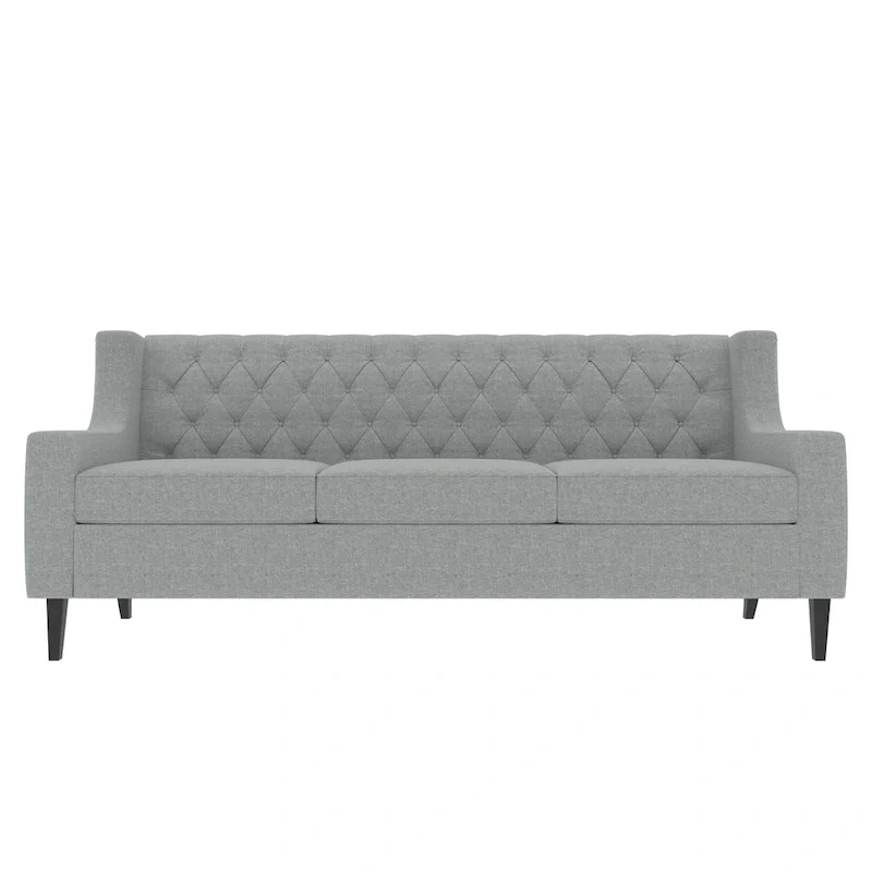 Grey 78.75 Polyester 3-Seater Sofa with Tufted Back and Cushions