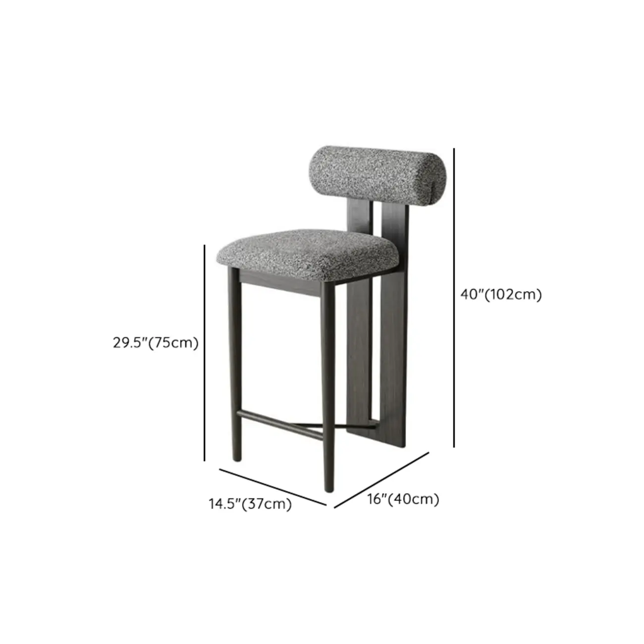 Mid-Century Modern Boucle Wood Counter Bar Stool