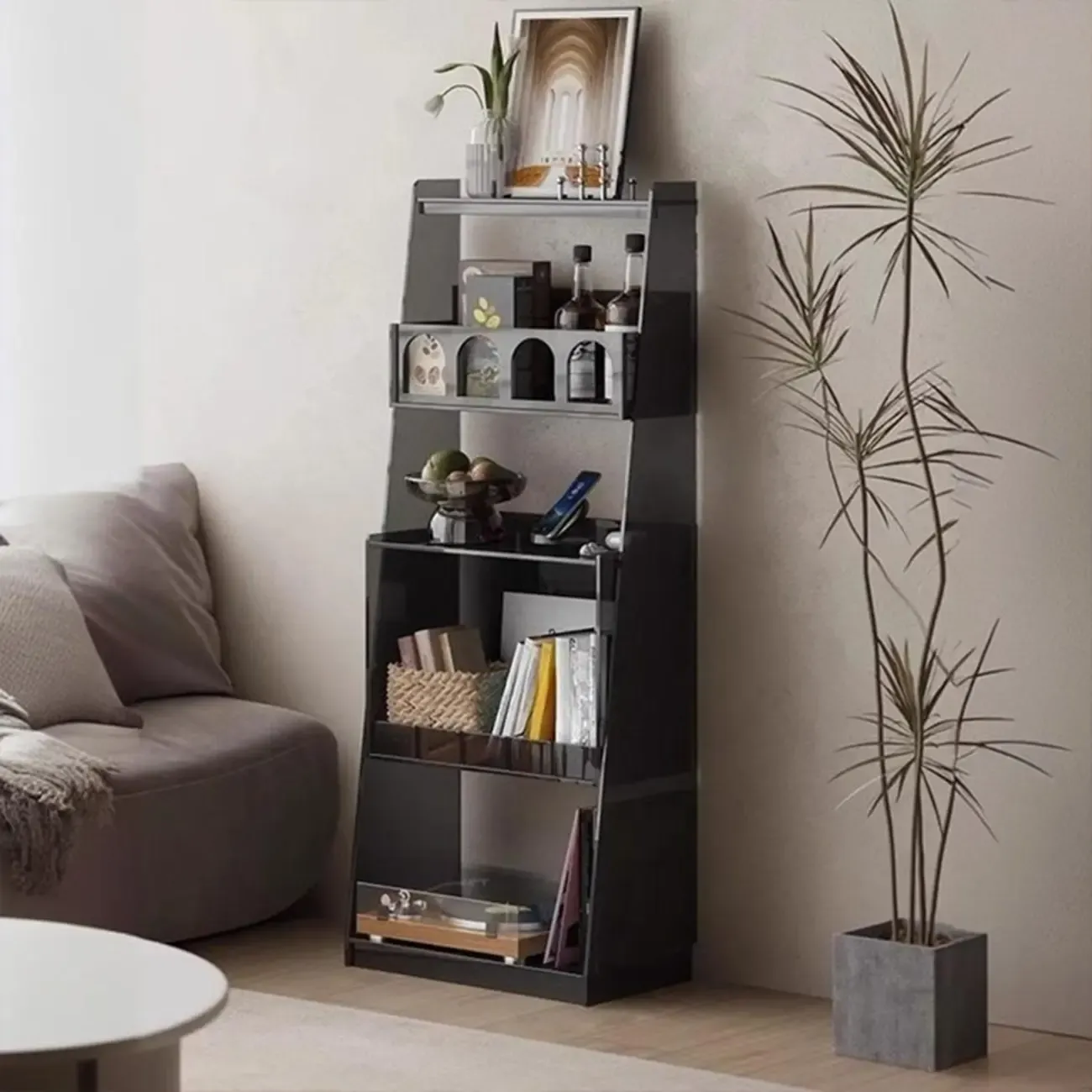 Narrow 4-Tier Black Acrylic Ladder Bookcase