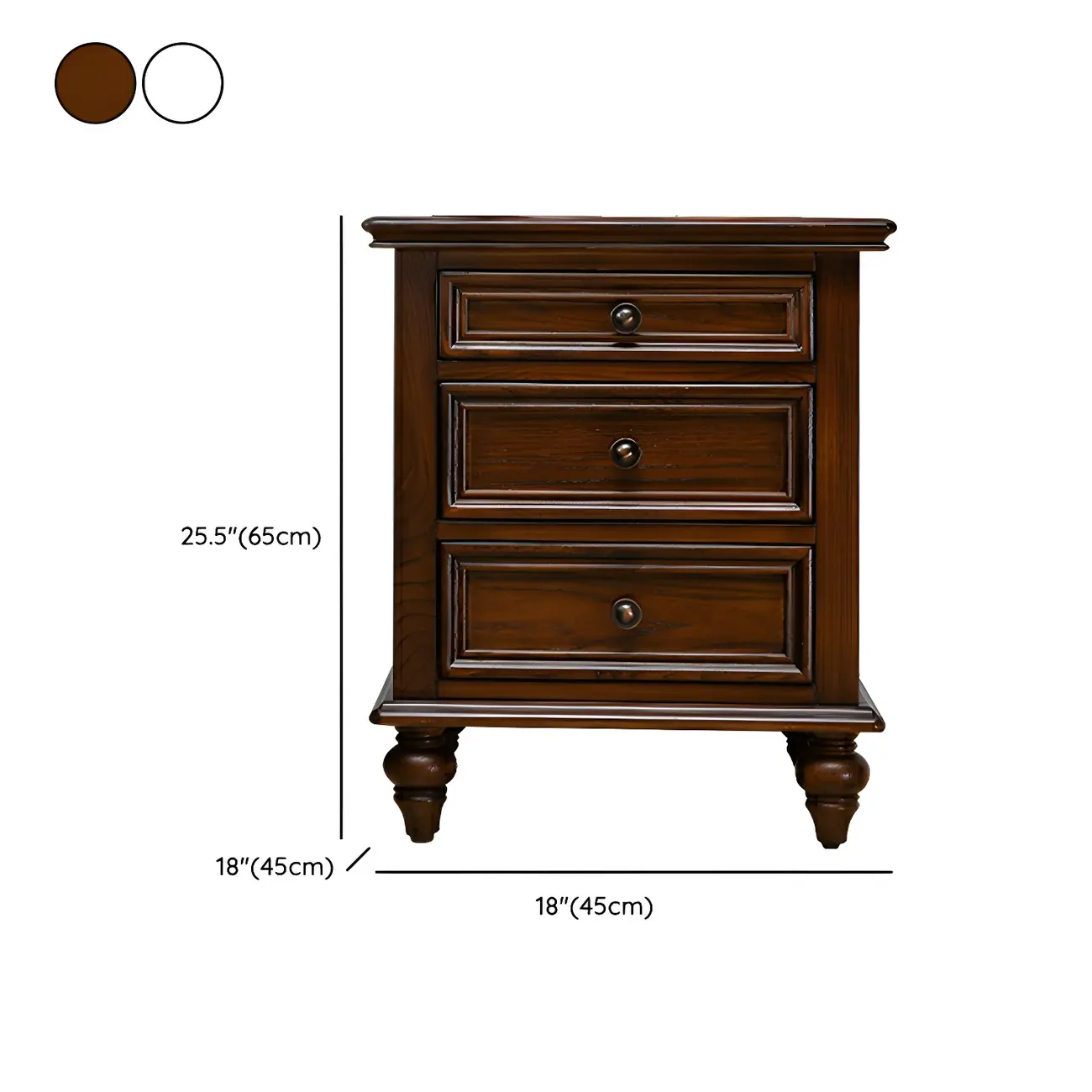 Compact Dark Walnut 3-Drawer Wood Nightstand
