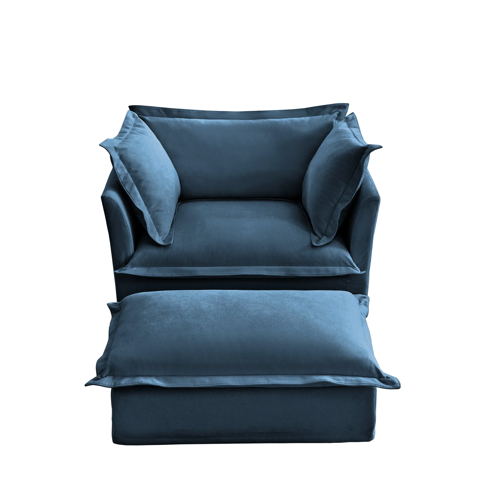 Walker Edison | Cloud Slipcovered Blue Armchair with Ottoman