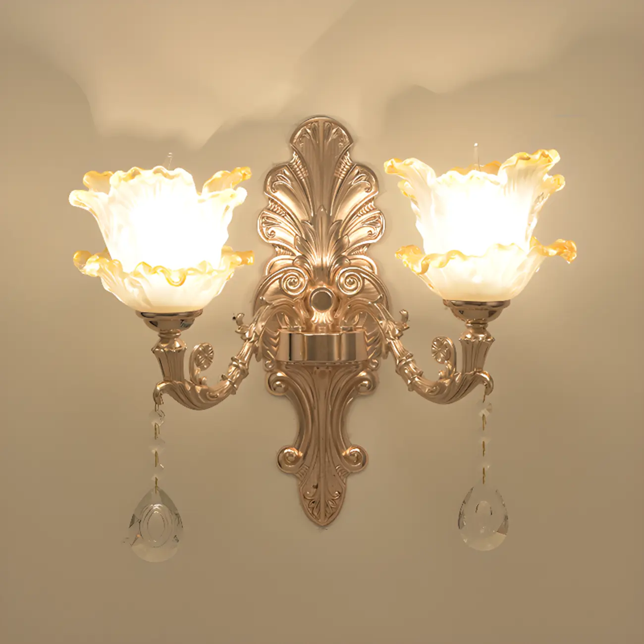 Mini Antique Gold Wall Sconce with Geometric Crystal Shade
