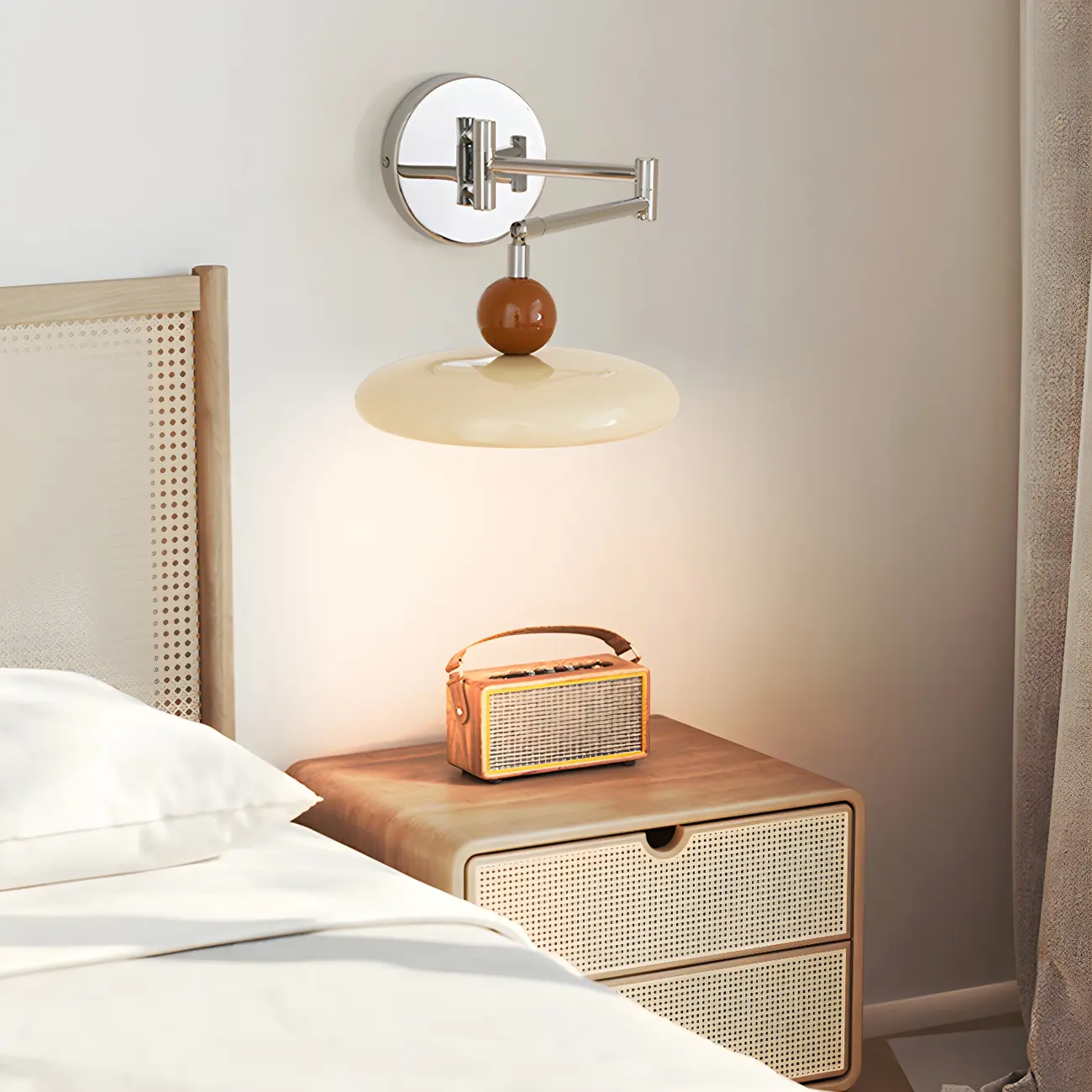 Modern Beige Circle Shade Sliver Swing Arm Wall Light