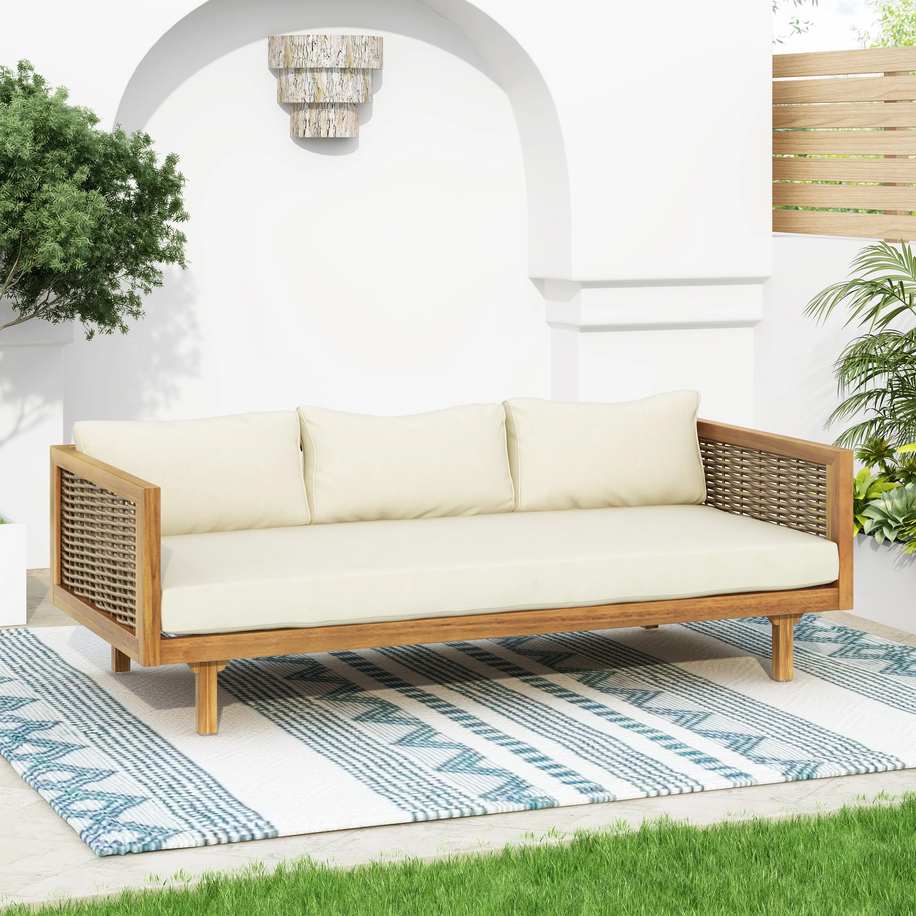 Walker Edison | Outdoor Teak Wood Daybed Sofa