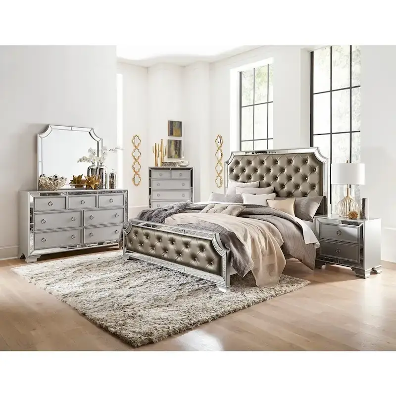 Gerald Silver Gray Faux Leather Upholstered Tufted Bed