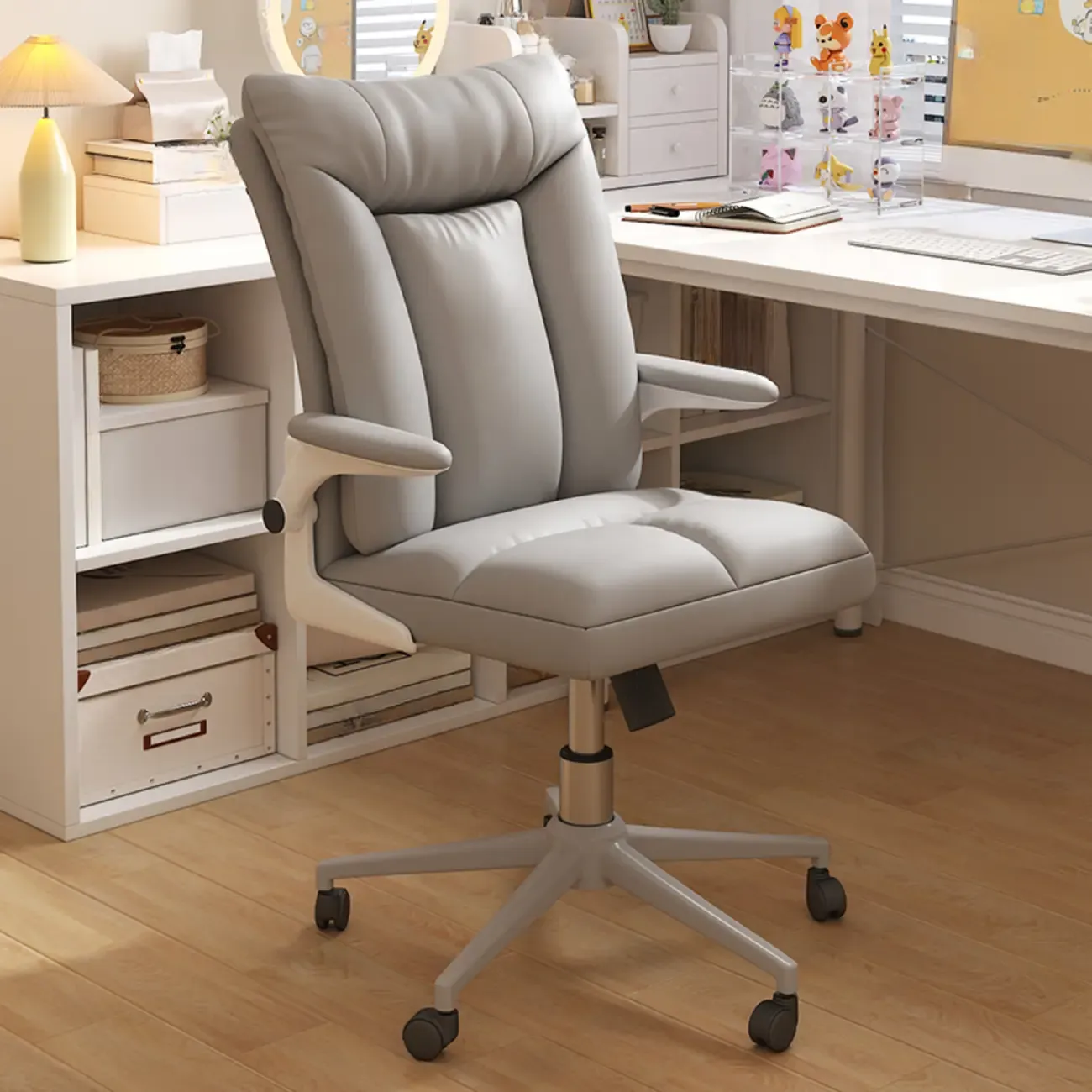 Modern White Fabric Upholstered Adjustable Swivel Office Chair