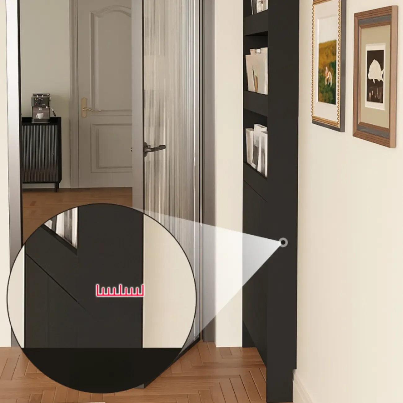 Slim Black 5-Tier Open Back Wood Bookcase with Cabinet