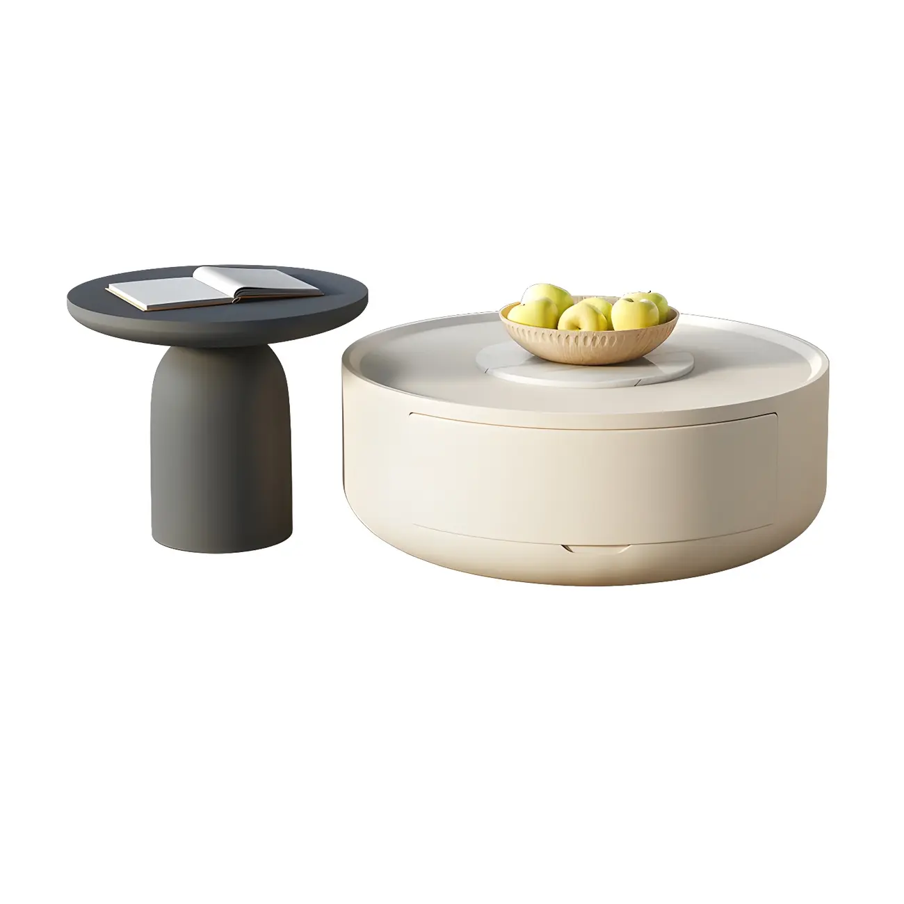 White Round Modern Drum Wood Coffee Table