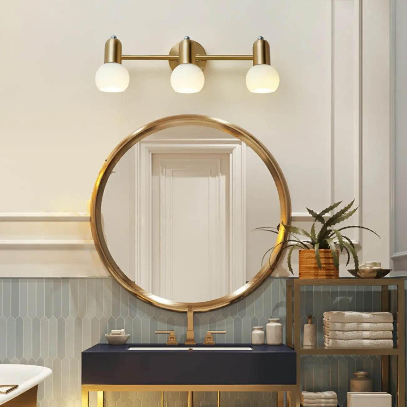 Modern Gold White Glass Dome Bathroom Vanity Light