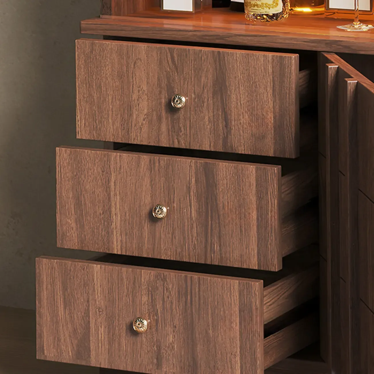 Modern Nut-brown Freestanding Wood Wine Bar Cabinet