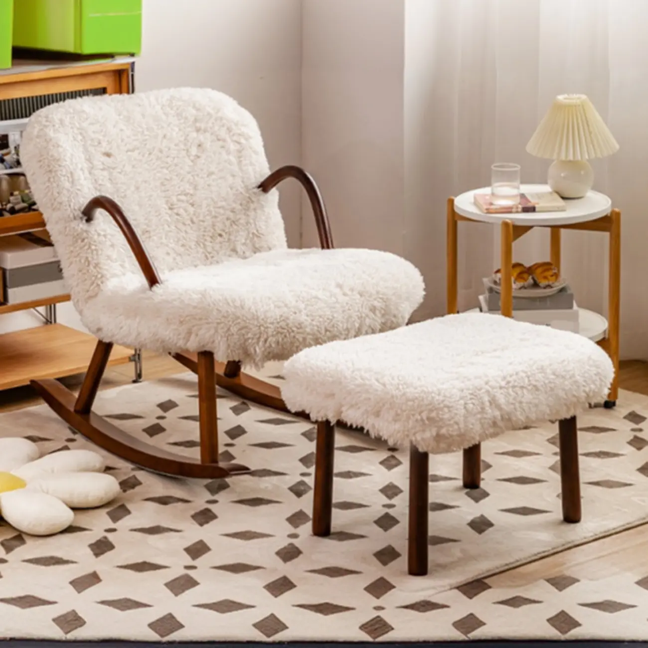 Stationary Solid Wood Rocking Chair with Ottoman & Track Arms