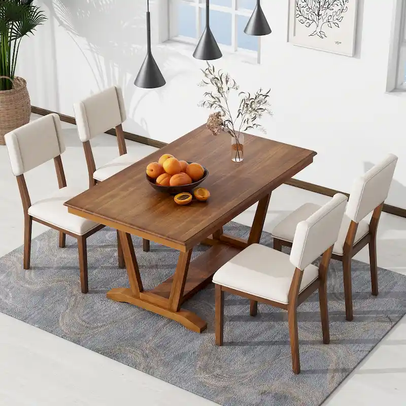 5-Piece Wooden Dining Table Set with 59 Rectangular Table & 4 Chairs