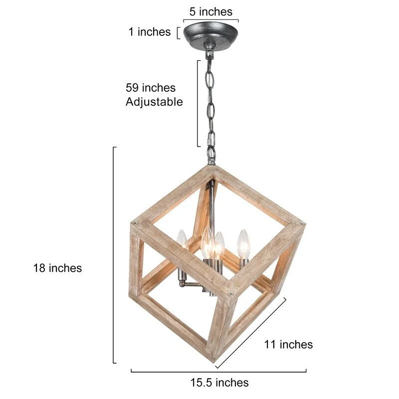 Loby Farmhouse Solid Wood Chandelier 4-light Rustic Geomerical Island Pendant Lights - D15.5  x H 18