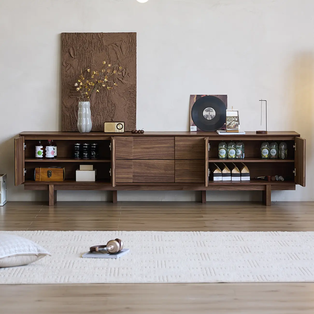79 Living Room 2-Ter Brown Solid Wood TV Stand with Drawers