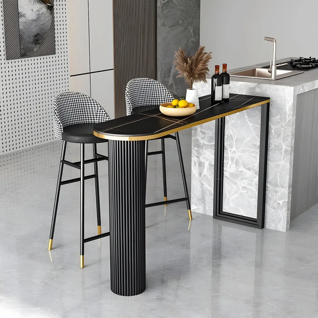 Modern Oval Stone Top High Bartop Table for Kitchen Island