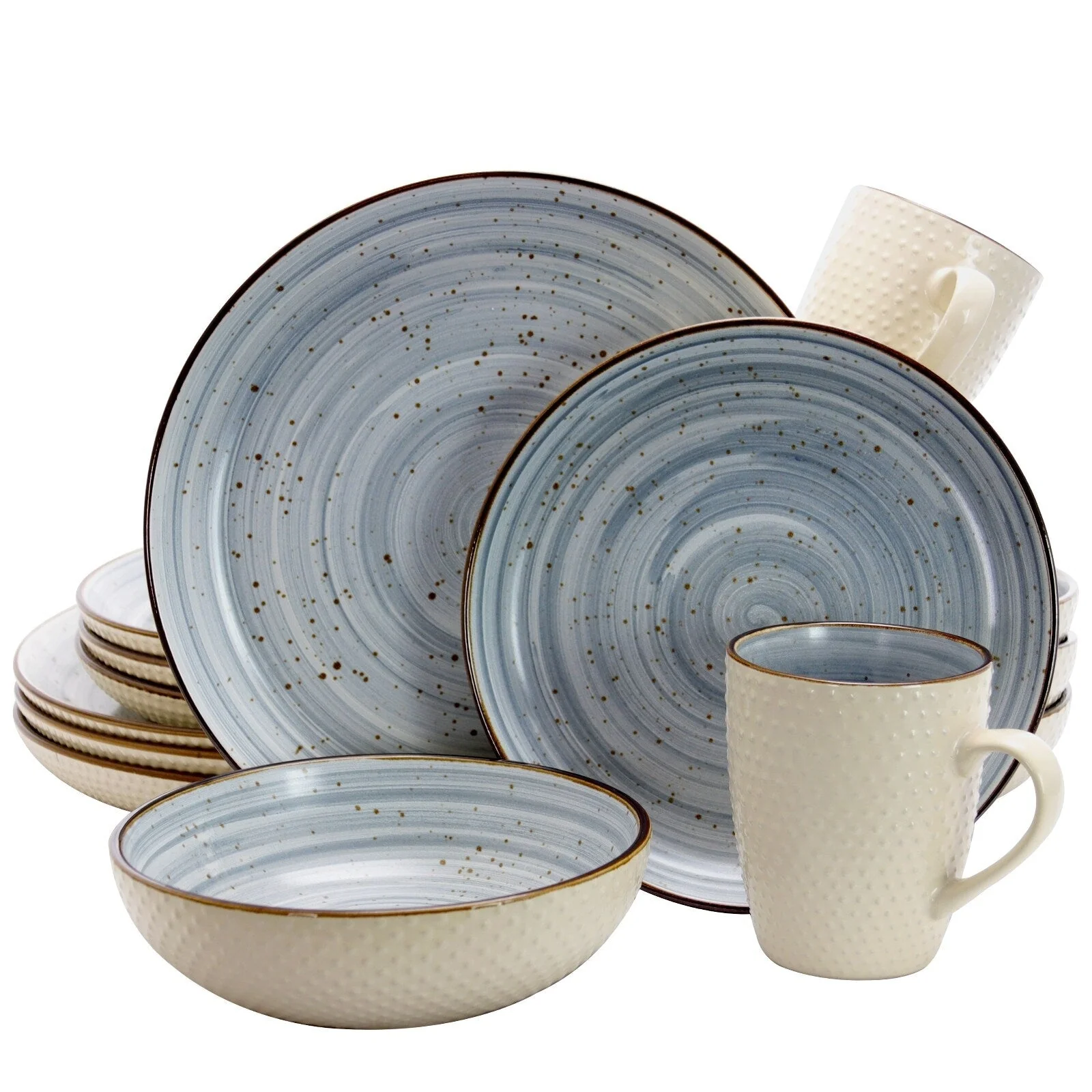 Elama Embossed Dot Two Tone 16-Piece Dinnerware Set in Powder Blue