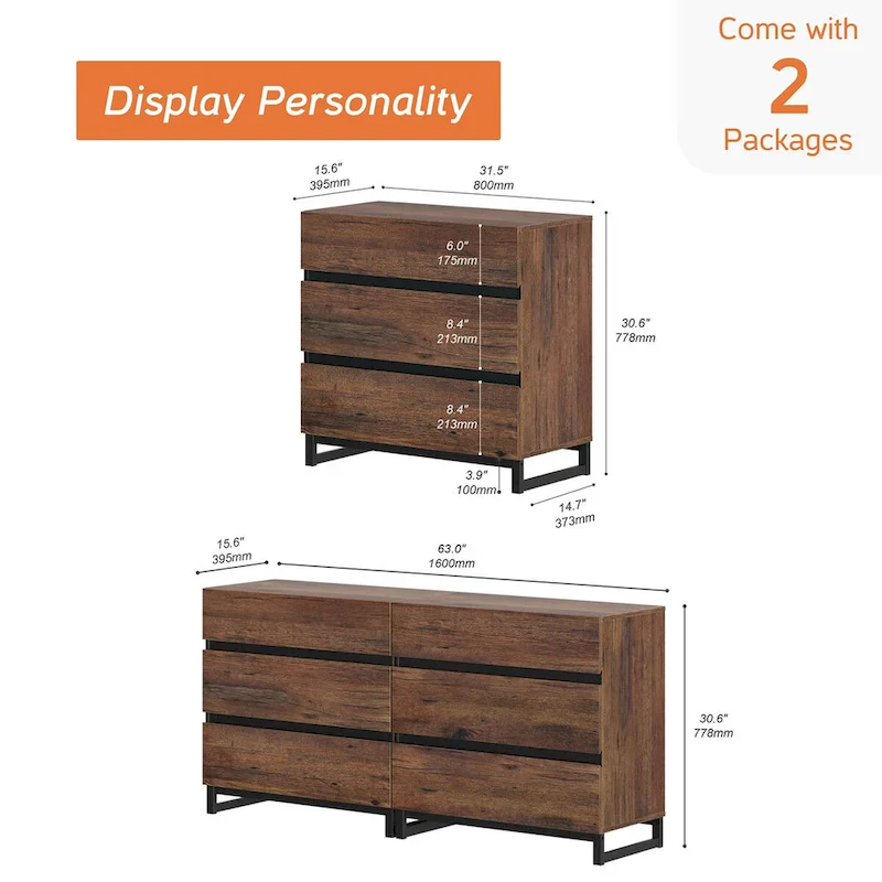 2 in 1 Modern Sideboard with 6 Drawers