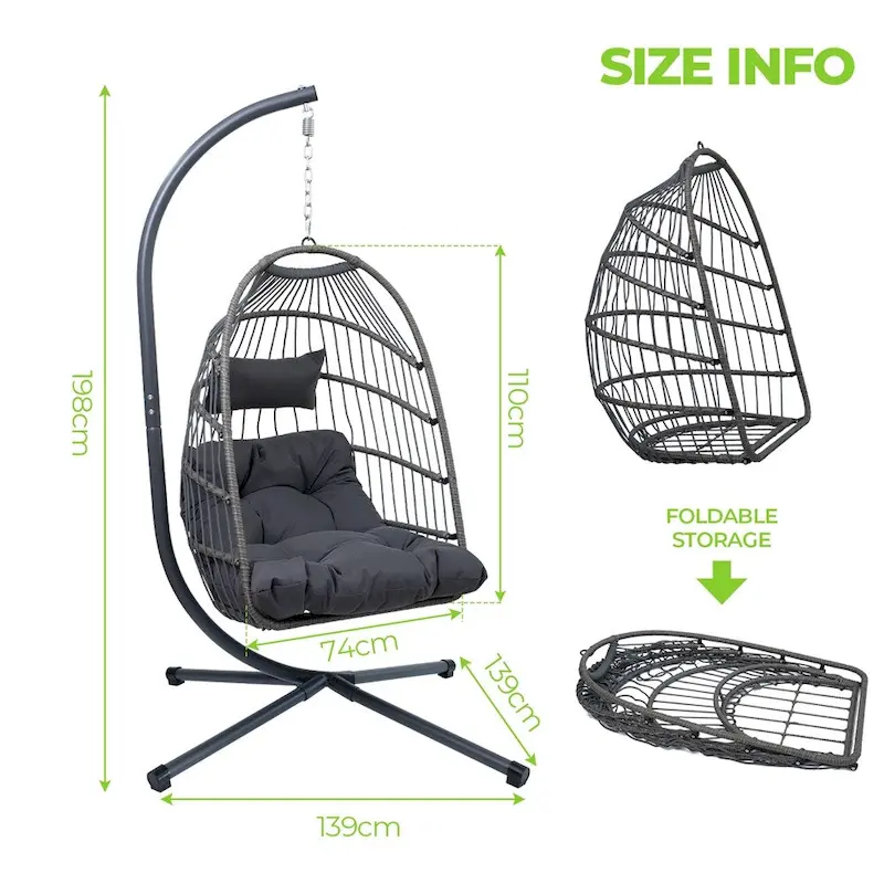 Outdoor Egg Hanging Chair with Stand,Patio Wicker Swing Egg Chair