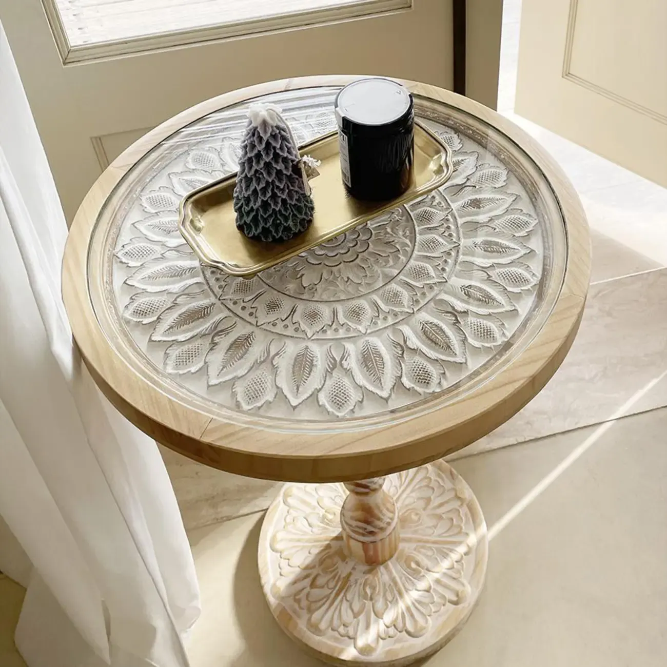 Living Room Retro Round Light Wood End Table