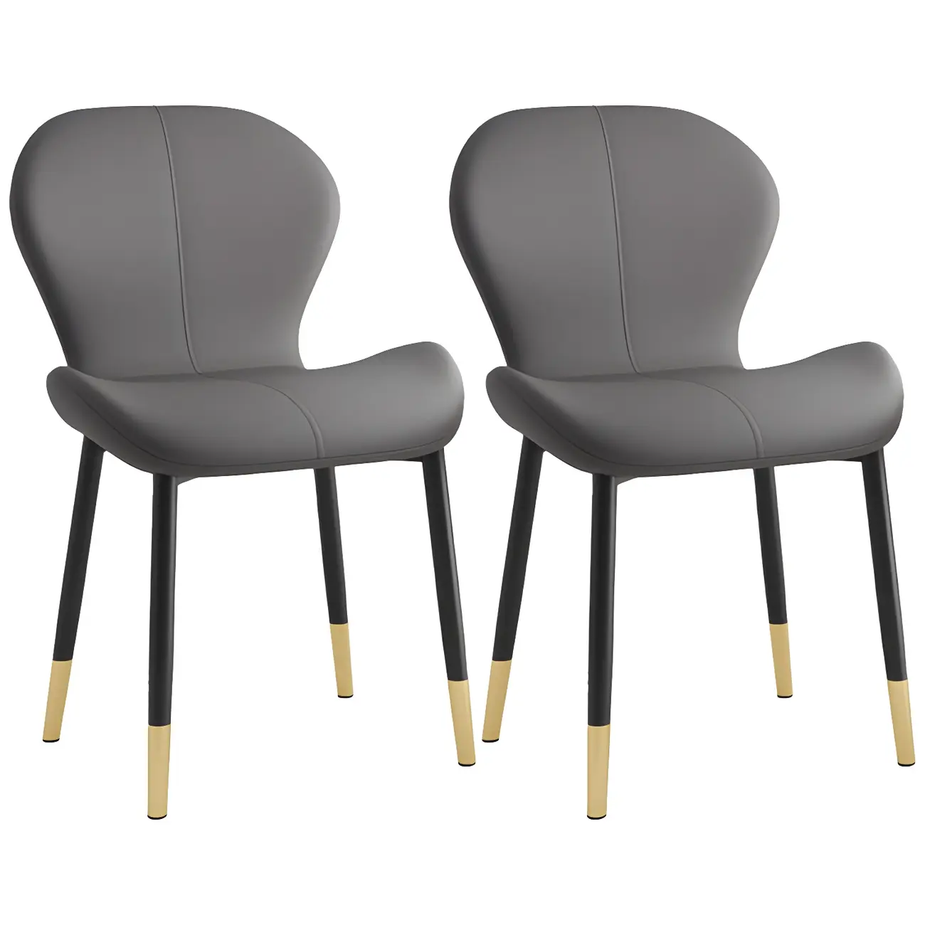 Art Deco Curved Back Leather Dining Chair Solid Back