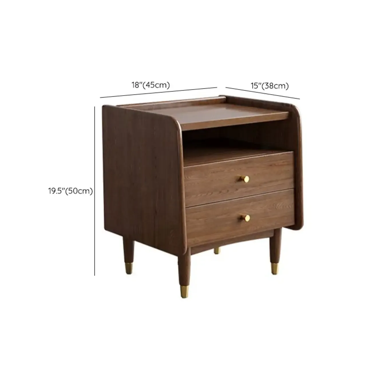 Traditional Natural Wood Nightstand with 2 Drawers