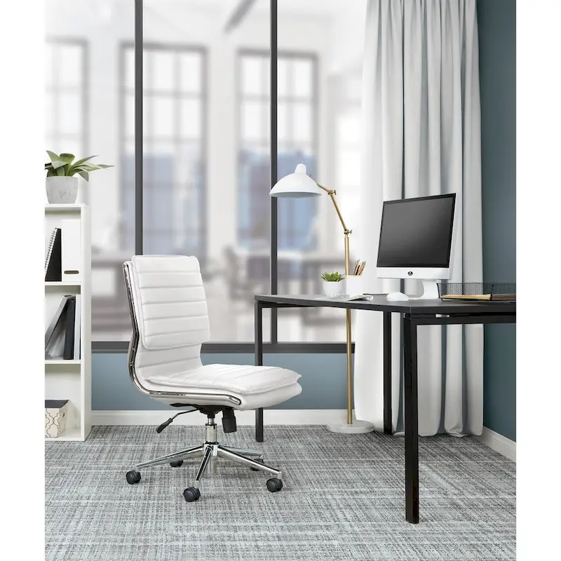 Armless Mid Back Professional Managers Faux Leather Chair with Chrome Base