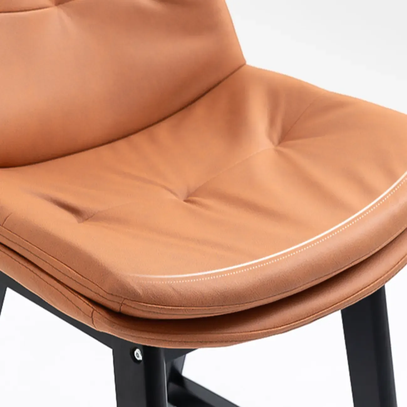 Scandinavian Wood Frame Leather Ergonomic Bucket Bar Stool