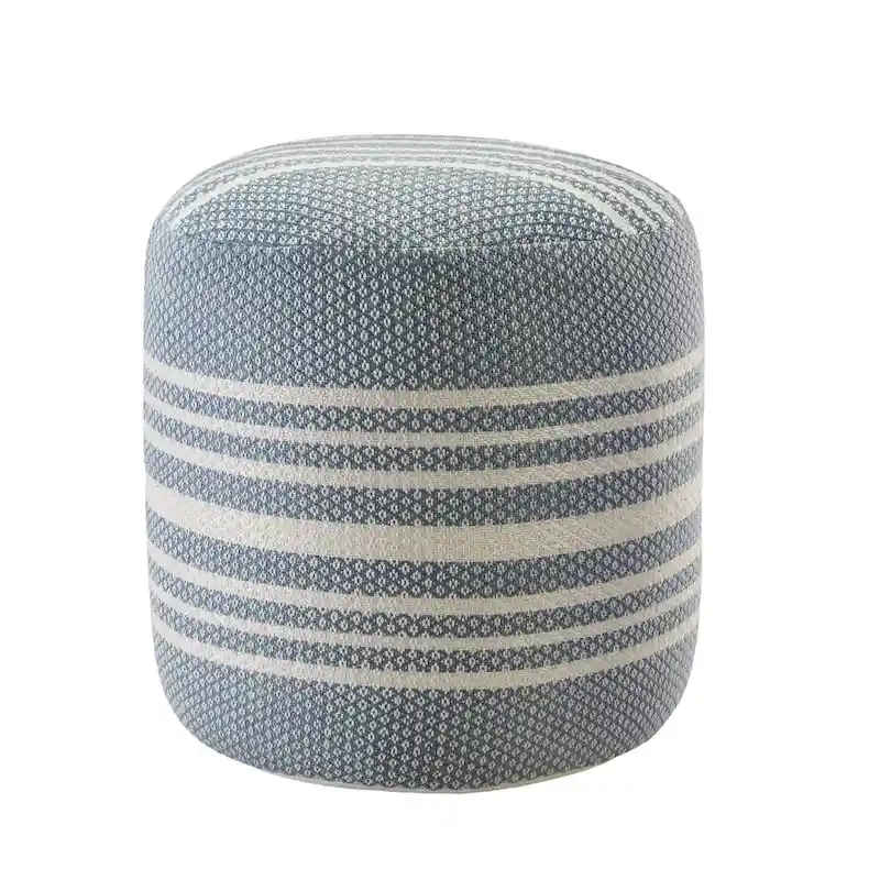 20 Blue and White Striped Round Pouf Ottoman