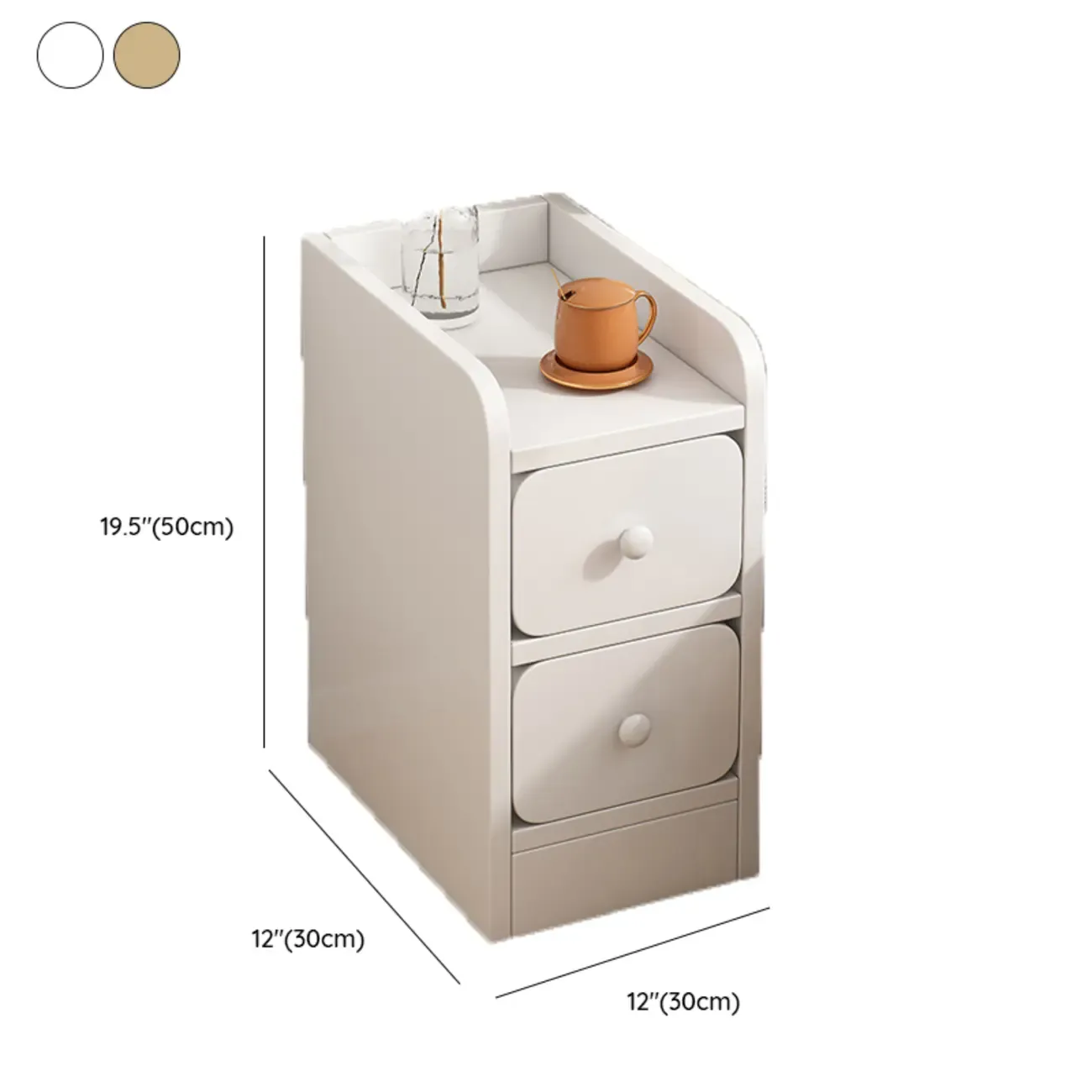 Simple White Natural Wood 2-Drawer Nightstand