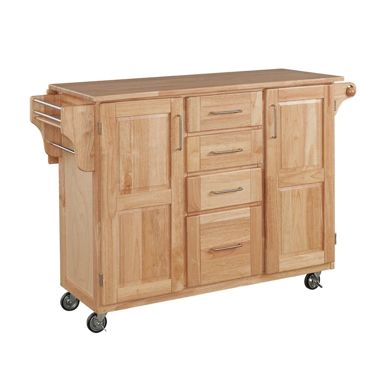 Natural Wood Kitchen Cart with Breakfast Bar