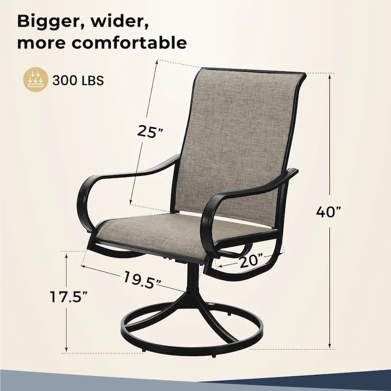 MAISONARTS 5 Piece Patio Dining Set,4 Sling Dining Swivel Chairs and 37  Square Metal Table with 1.57  Umbrella Hole