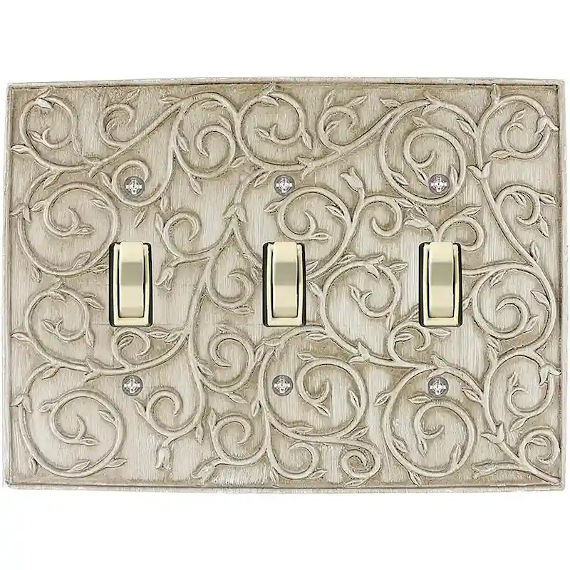 Meriville French Scroll 3 Toggle Wallplate, Triple Switch Electrical Cover Plate