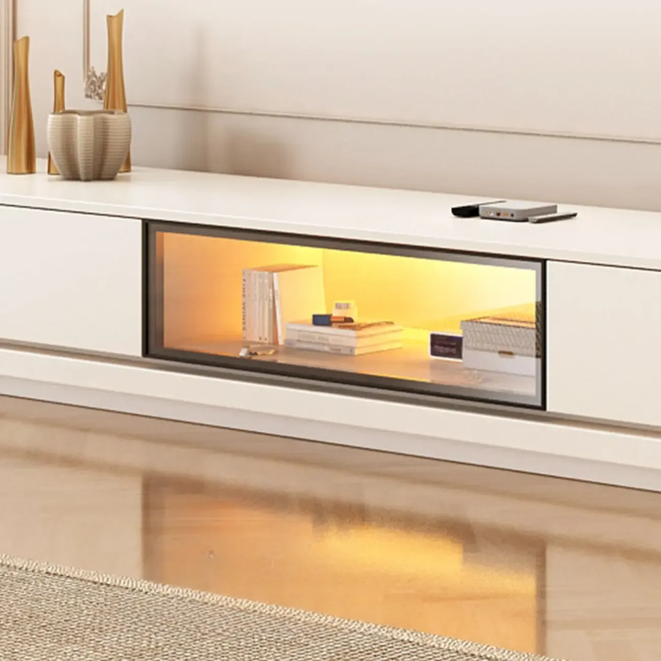 Modern Wooden TV Stand with Shelves and Drawers