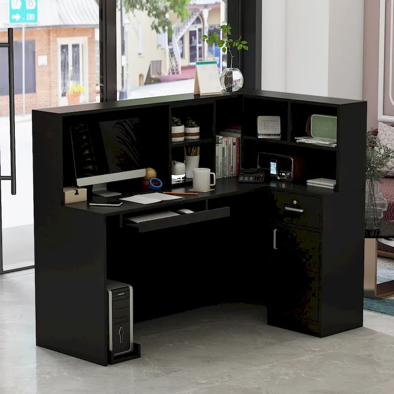 Timechee 55.9W 48.4H L-Shape Wood Reception Desk Drawer With Lock