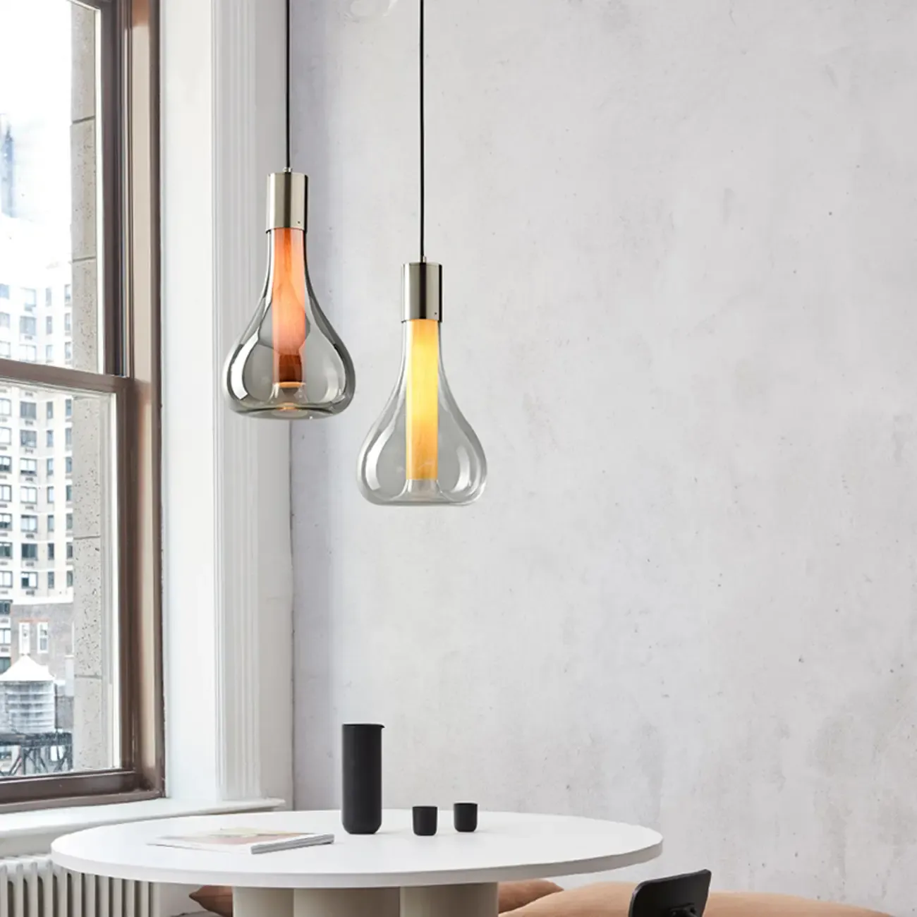 Small Water Drop Smoke Grey Glass LED Hanging Pendant Light