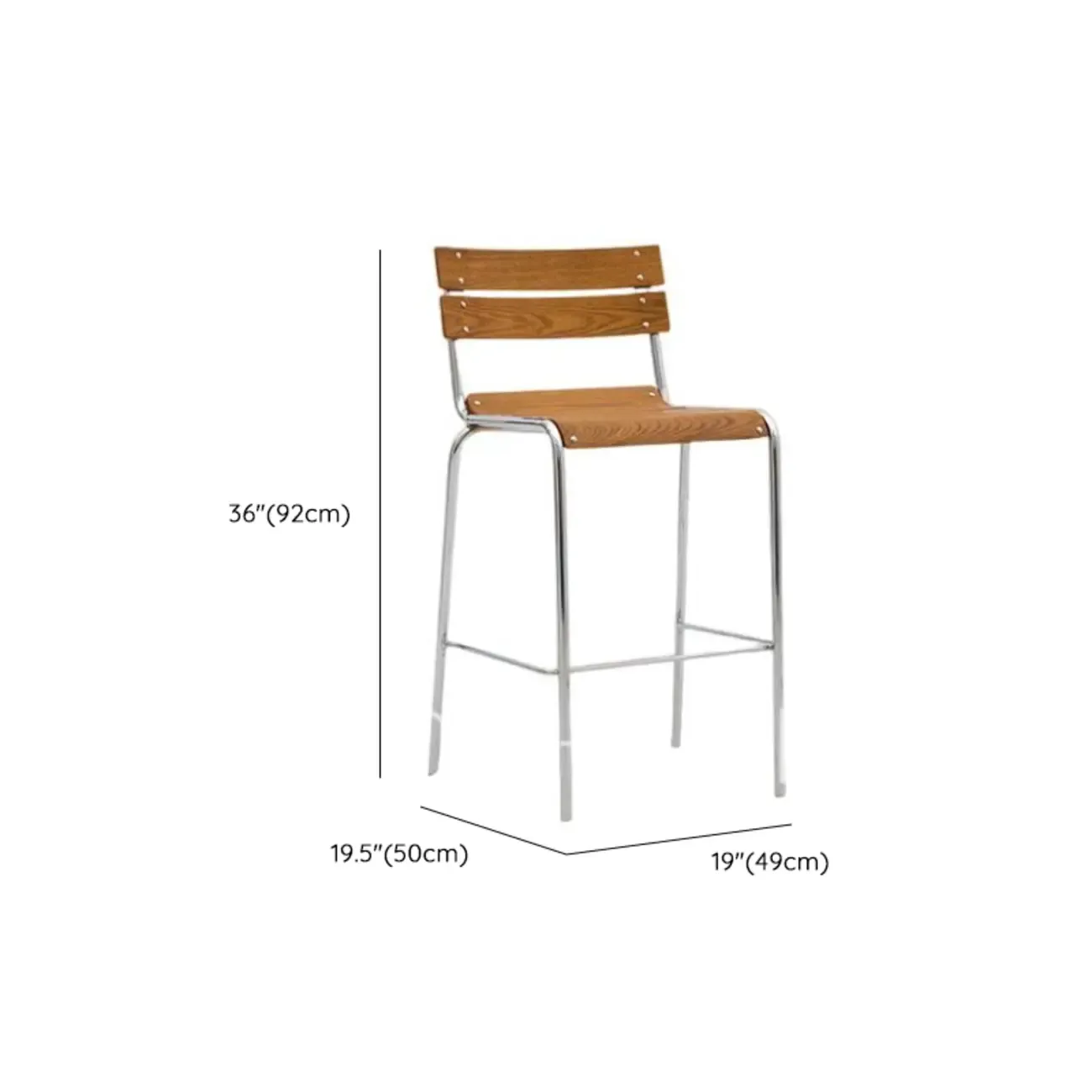 Industrial Brown Wood Rectangle Stackable Bar Stools with Back